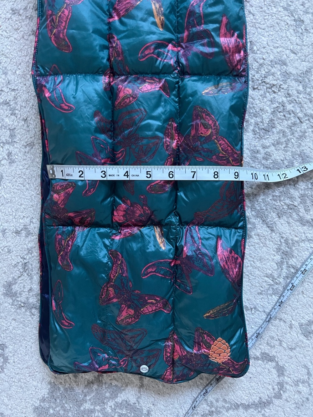 Stio Hometown Puffer Scarf Quilted Floral Teal Colorblock Gorpcore Winter Ski - Picture 6 of 6